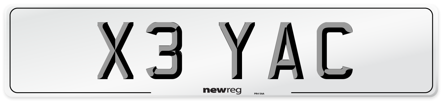 X3 YAC Number Plate from New Reg